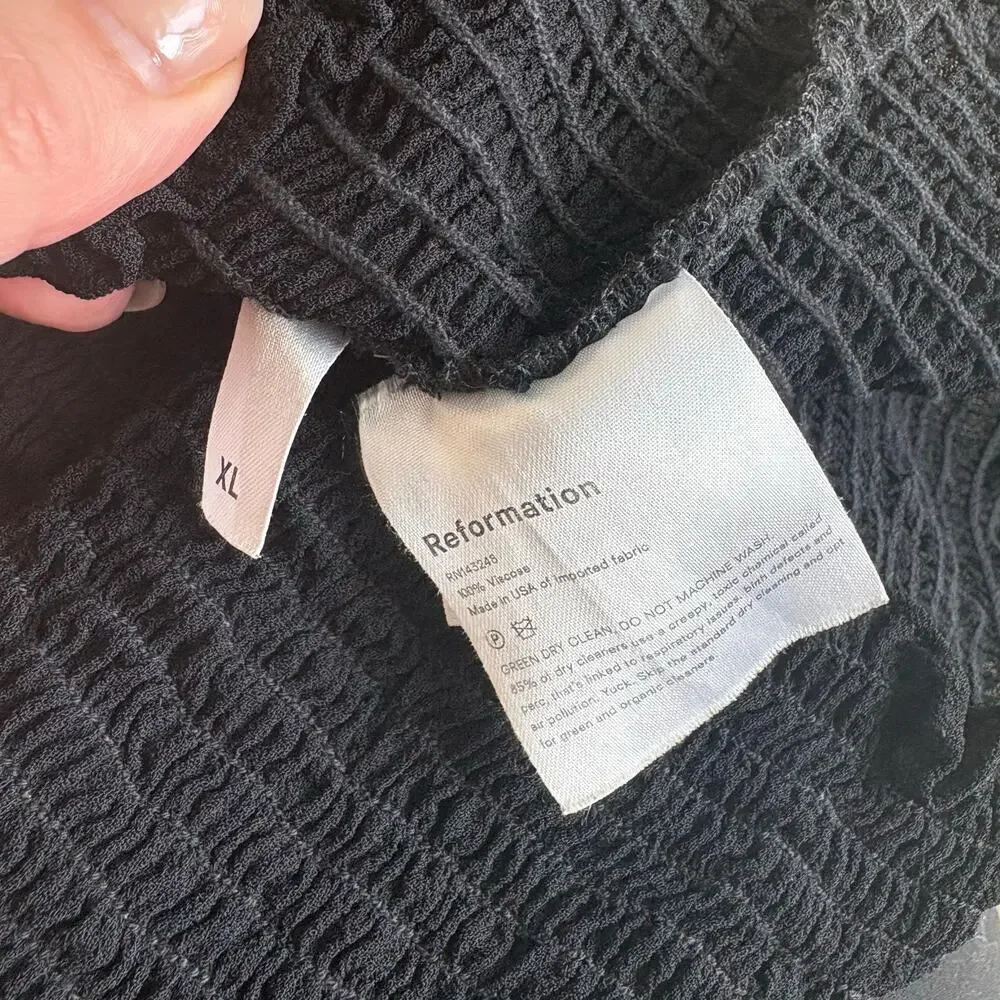 Reformation Black Shirred Tie Front Blouse Size XL